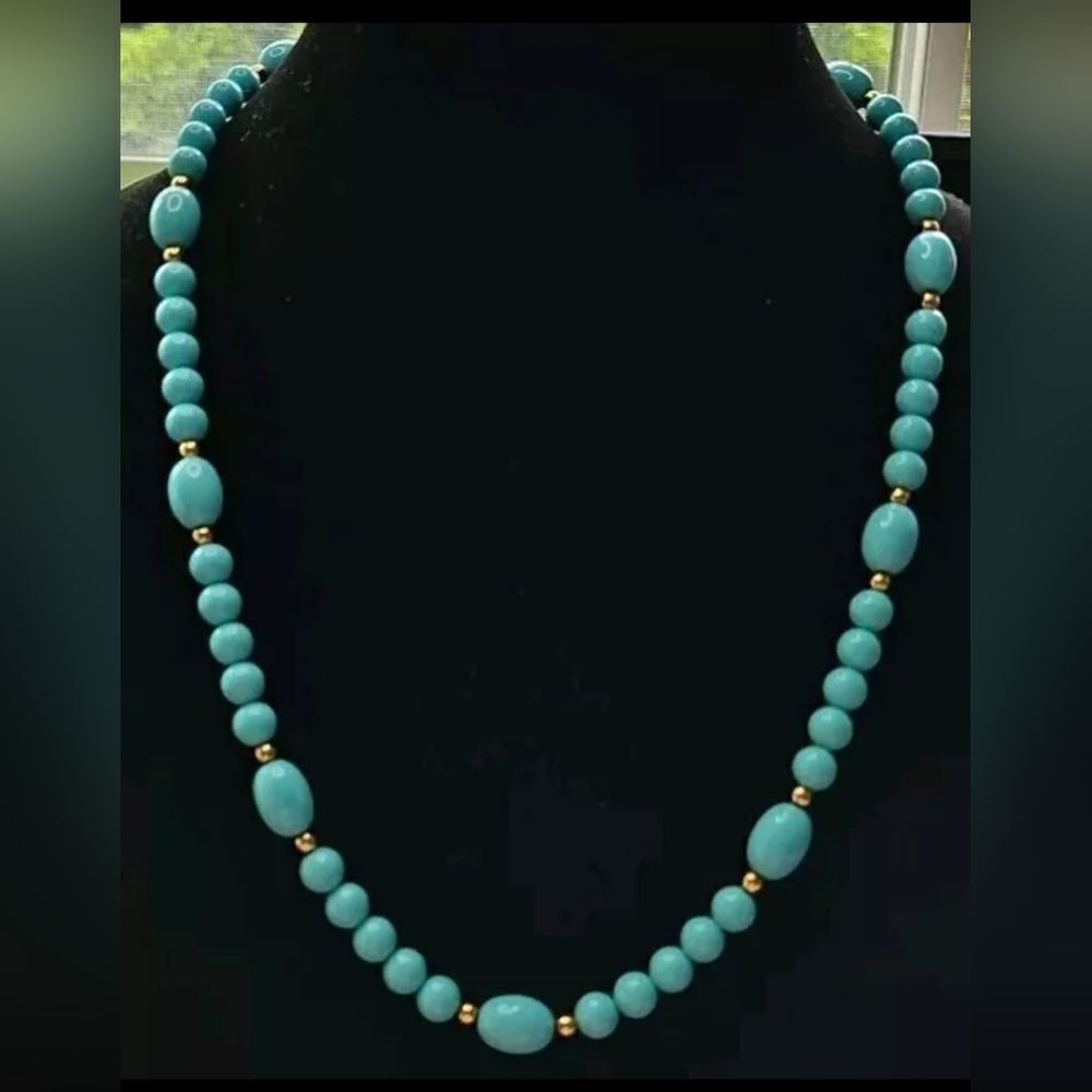 Avon 1983 Turquoise Impressions Necklace Simulated Turquoise Gold Accents Vtg - Picture 1 of 8